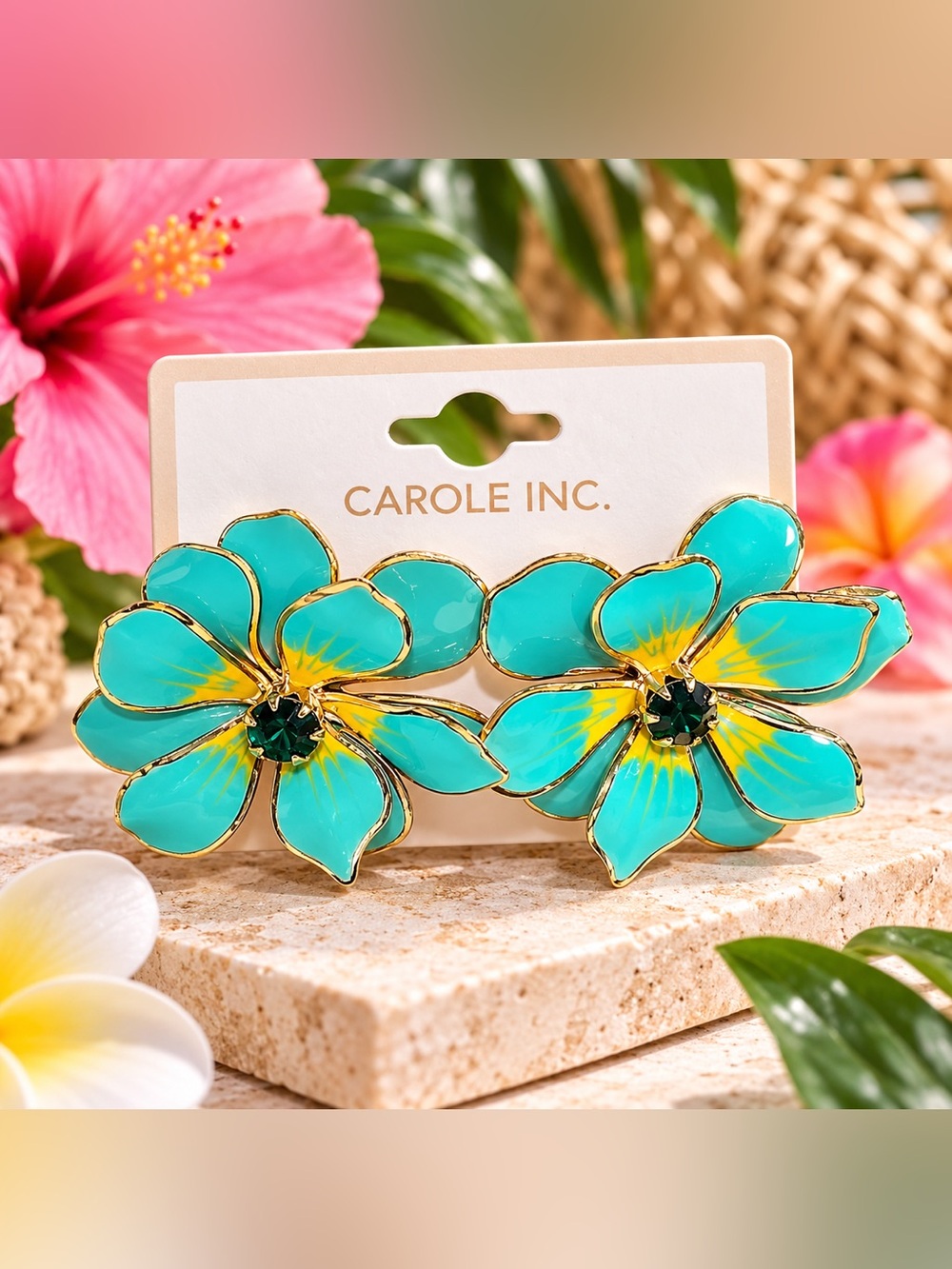 🌺 NEW Carole Inc. Turquoise Floral Statement Stud Earrings